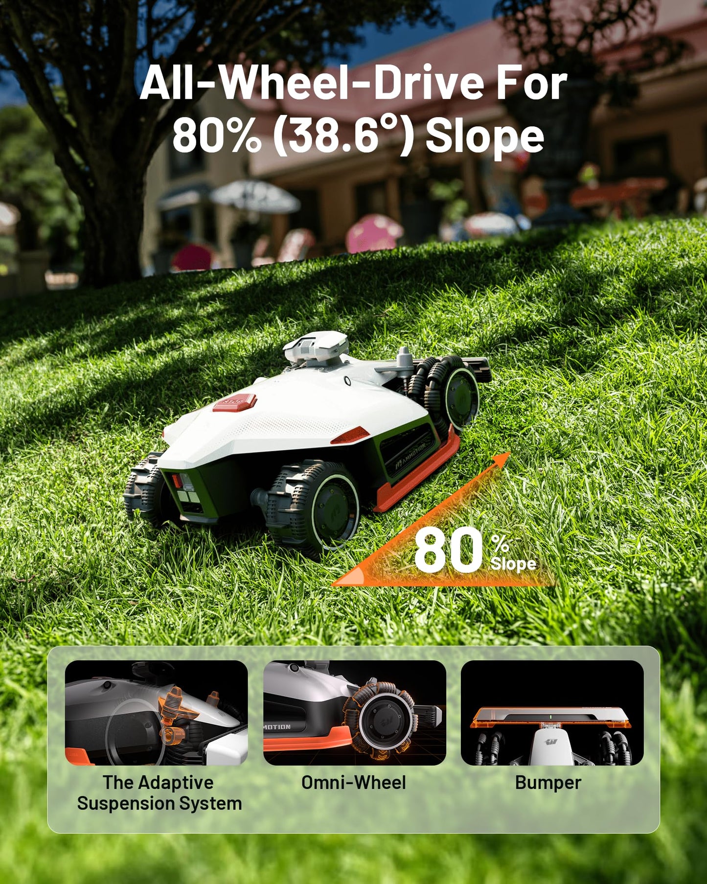 Mammotion LUBA 2 AWD 3000X Robot Lawn Mower with 4G, Reception 0.75 Acre, Max. 0.89 Acre, All-Wheel-Drive for 80% Slope, UltraSense AI Vision & RTK Automatic Edge Mapping, 1.0"-2.7" Cutting Height