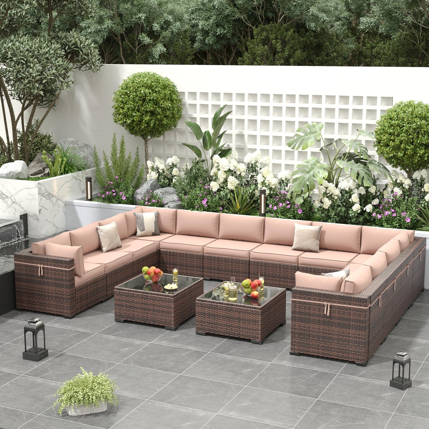 Amopatio Patio Furniture Sets, 7 Pieces Outdoor Rattan Sectional Sofa Set with Glass Table and Cushions, Wicker Patio Conversation Set for Outdoor Indoor Backyard Lawn Garden Porch (Grey)