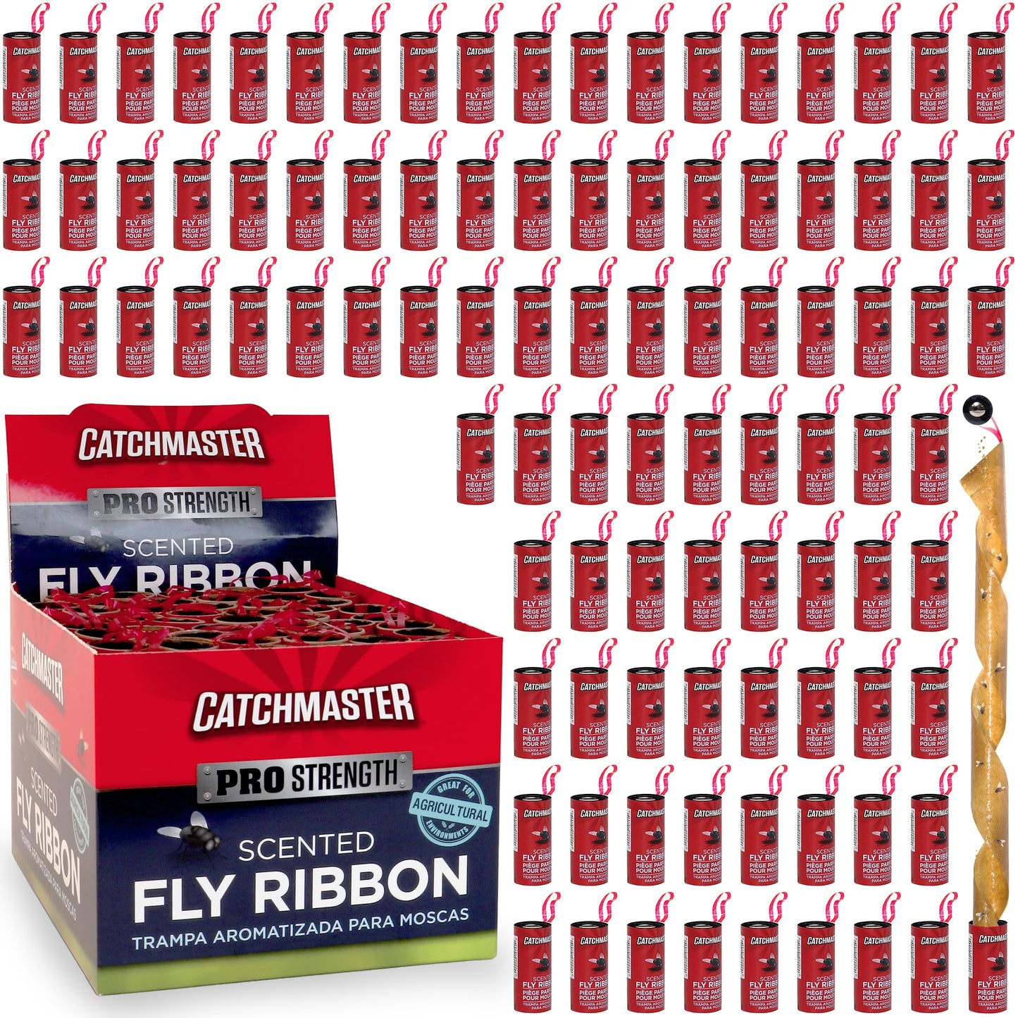 Catchmaster Fly Ribbon 20-Pack, Bug & Fruit Fly Traps Outdoor and Indoor, Premium Adhesive Sticky Strips & Gnat Hanging Strips, Bulk Scented Flying Insect Paper Rolls, Non Toxic Home Pest Control