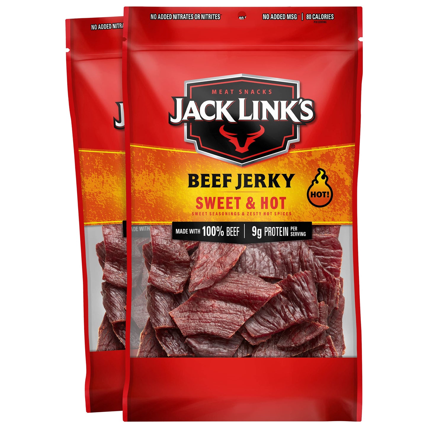 Jack Link's Beef Jerky, Original, Large Jerky Bags - Great Gifts for Dad, Flavorful Meat Snacks, Ready to Eat Protein Snacks with 10g of Protein per Serving, Made with 100% Beef - 9 Oz. (Pack of 2)
