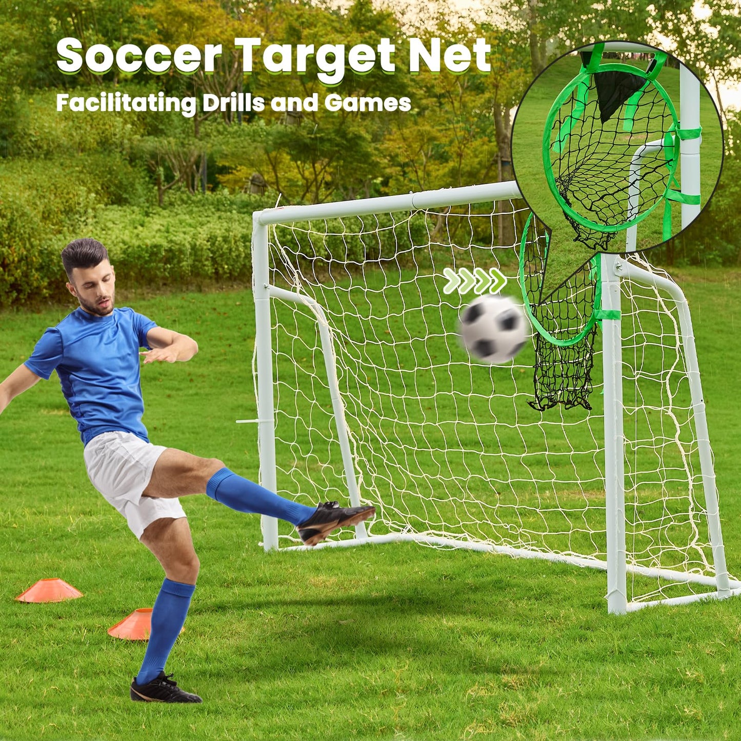 Soccer Goal 8×6, 12×6 and 6×4 FT Soccer Goals for Backyard, 2" Diameter Steel Frame Soccer Goal for Kids and Adults Large Powder Coated Galvanized Steel Goal Post with Soccer Target Net for Training