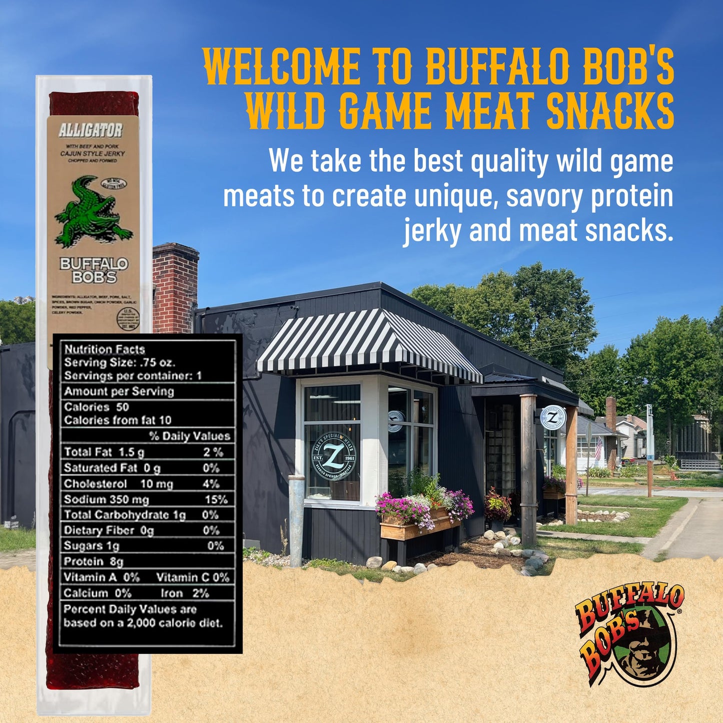Buffalo Bob's Exotic Jerky (10-Pack), 10 Flavor Variety Pack of Snack Sticks, Wild Game Beef Gifts for Men