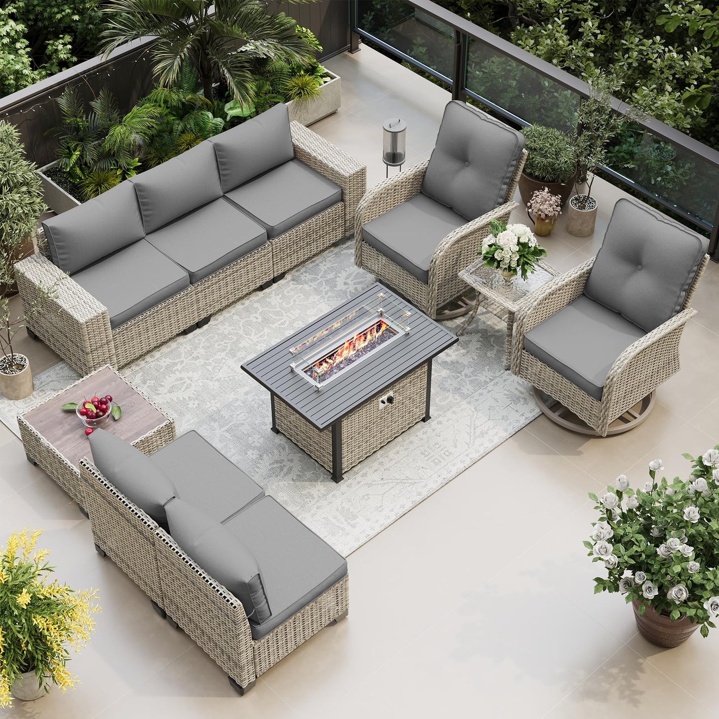 6-Piece Outdoor Patio Furniture Set Wicker Sectional Sofa Set, Patio Conversation Set with Thickened Cushions & Coffee Table for Garden, Backyard, Poolside, Beige