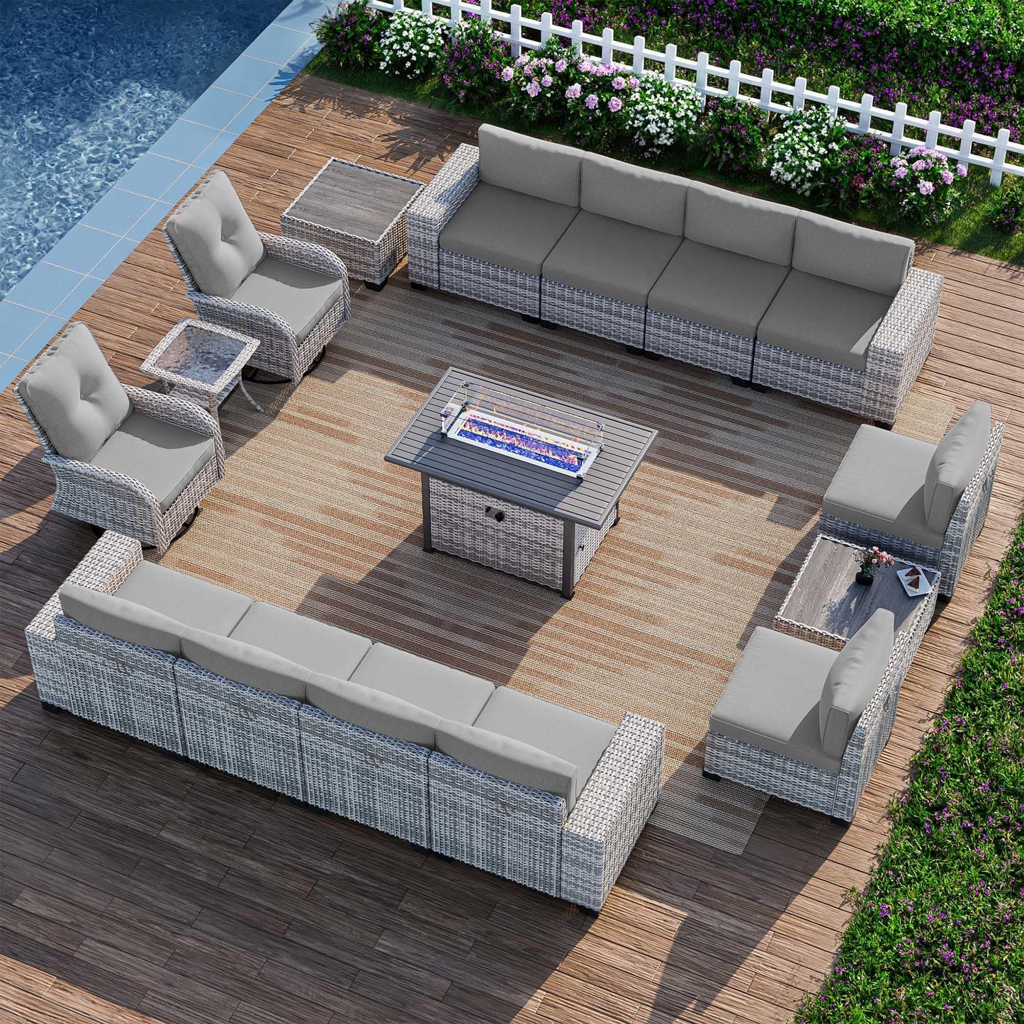 6-Piece Outdoor Patio Furniture Set Wicker Sectional Sofa Set, Patio Conversation Set with Thickened Cushions & Coffee Table for Garden, Backyard, Poolside, Beige