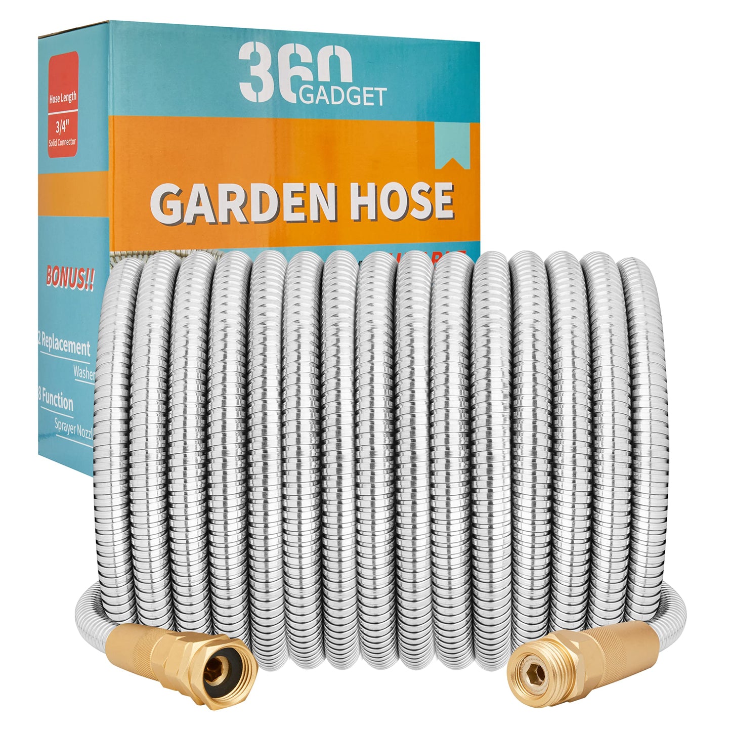 Garden Hose Metal - 100ft Heavy Duty Stainless Steel Water Hose with 8 Function Sprayer & Metal Fittings, Flexible, Lightweight, No Kink, Puncture Proof Hose for Yard, Outdoors, Rv
