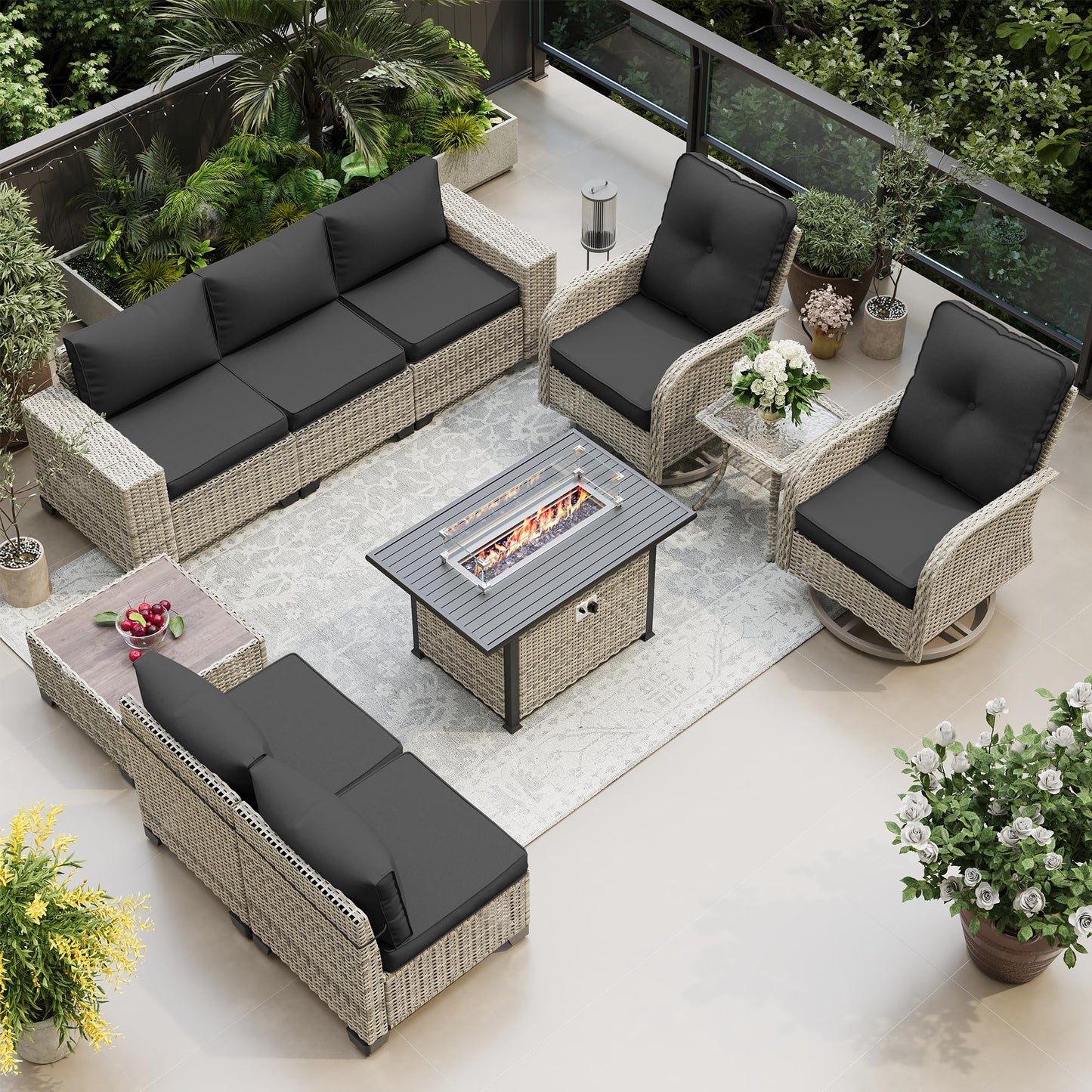6-Piece Outdoor Patio Furniture Set Wicker Sectional Sofa Set, Patio Conversation Set with Thickened Cushions & Coffee Table for Garden, Backyard, Poolside, Beige