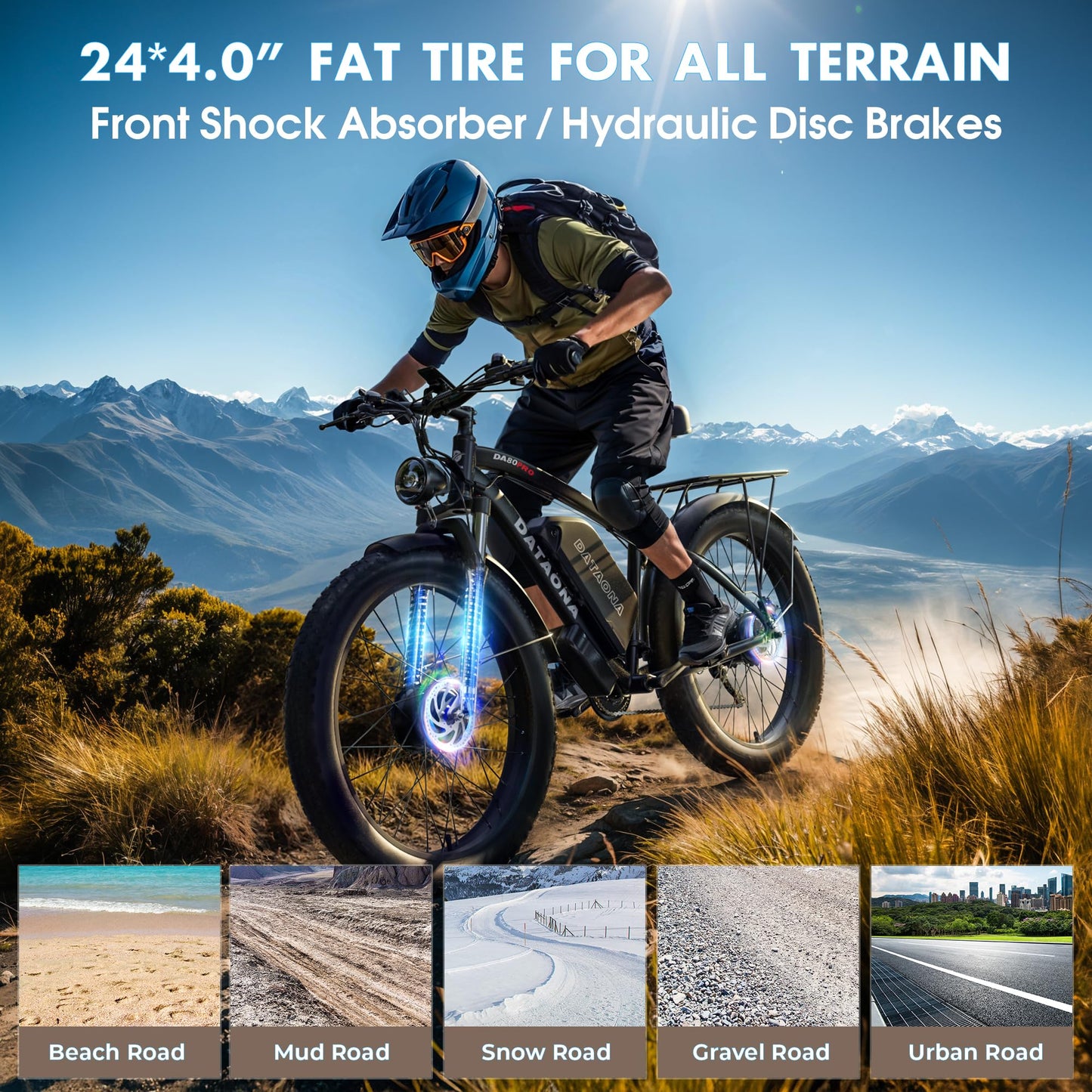 Peak 3000W/5000W Dual Motor Ebike for Adults, 52V 23Ah/32Ah Battery, 37-45MPH Max Speed Up to 80-100 Miles Range, 7/21 Speed 24"/26" Fat Tire with Hydraulic Brake UL Certificated Electric Bike Bicycle