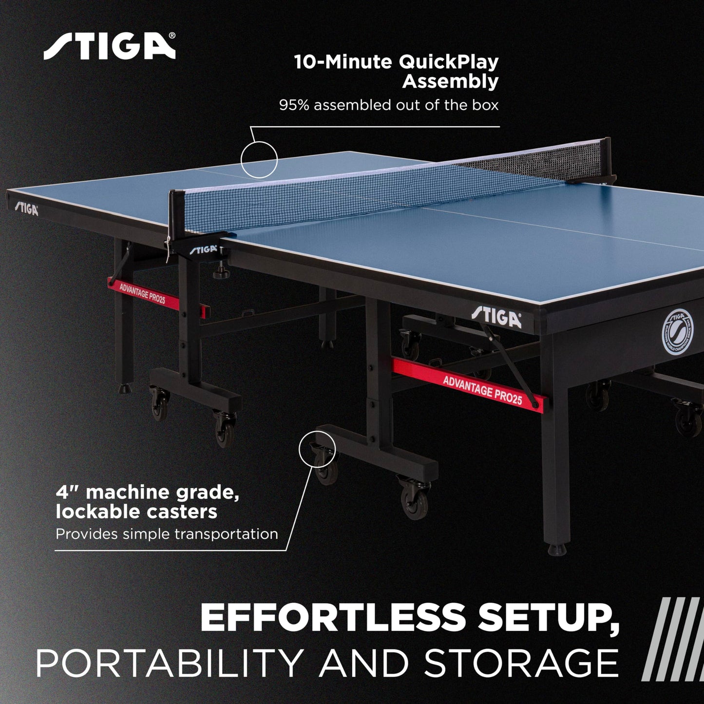 STIGA Advantage Series Indoor Ping Pong Table, Foldable Table Tennis Table - 12, 15, 18, and 25mm Tabletops - Quickplay 10-Minute Assembly - Playback Mode - Recreational- to Tournament-Level