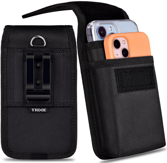 ykooe Heavy-Duty Dual Phone Holster Compatible with iPhone/Samsung Galaxy/Google Pixel & Moto G Power - Secure Fit with Military-Grade Large Belt Clip, Black