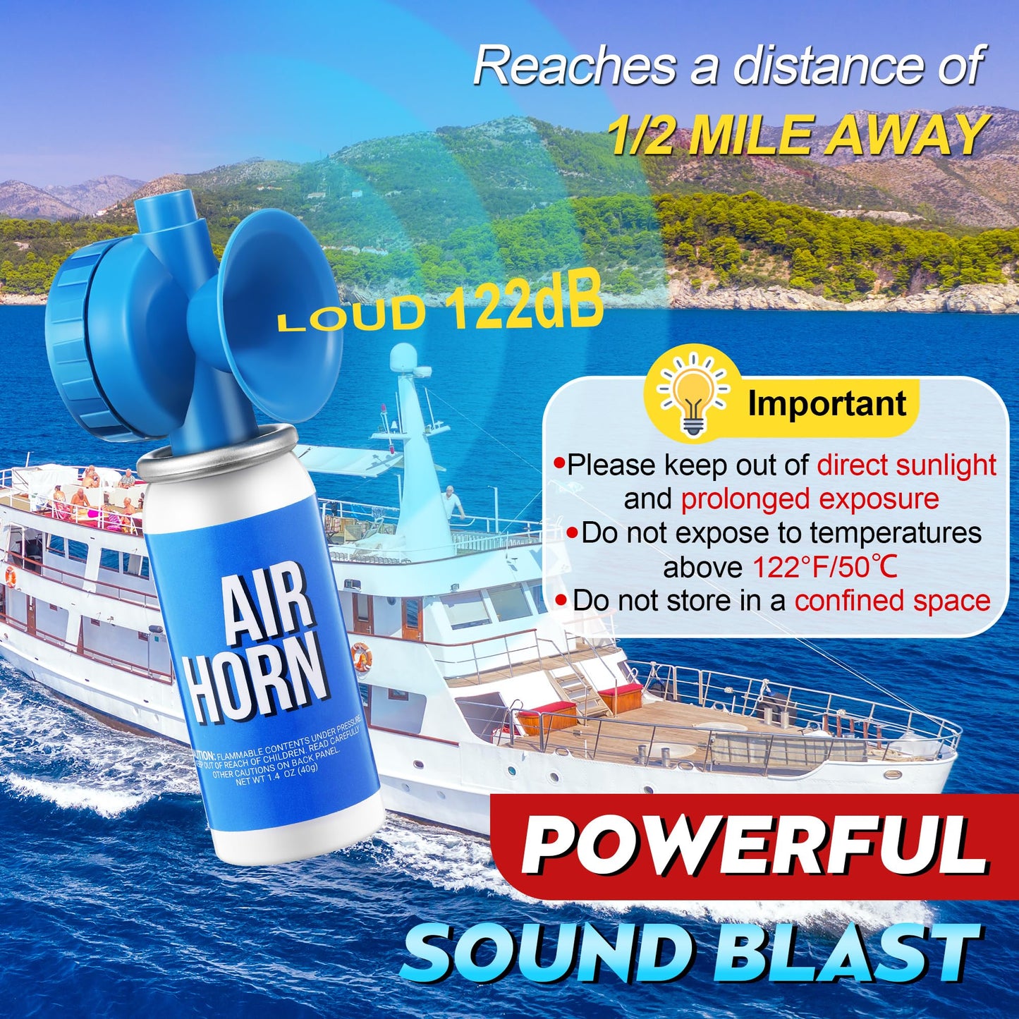 Saillong 2 Pack 1.4oz Marine Boat Air Horn, Loud Air Horns for Safety, Mini Small Blow Fog Bear Horn, Meet Coast Guard, Emergency Use for Marine Boating Sporting Events Outdoor Alarm