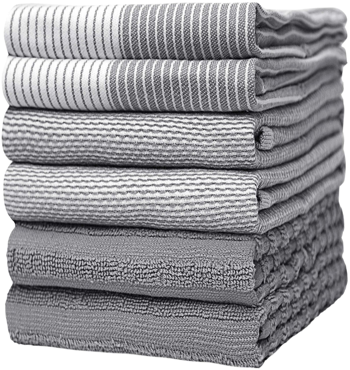 Premium Kitchen Towels (20”x 28”, 6 Pack) | Large Cotton Dish Towels | Flat & Terry Highly Absorbent Kitchen Linen Set with Hanging Loop | Gray