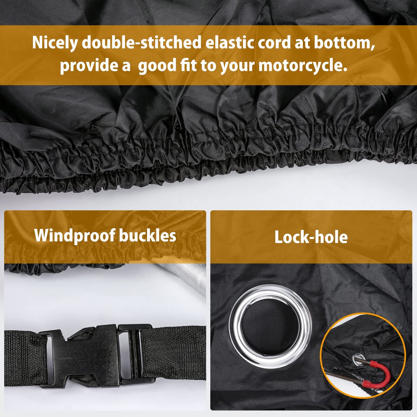 Motorcycle Cover,Motorbike Cover All Season Universal Weather Waterproof Sun Outdoor Protection with Lock-Holes & Storage Bag,XXL Motorcycles Vehicle Cover