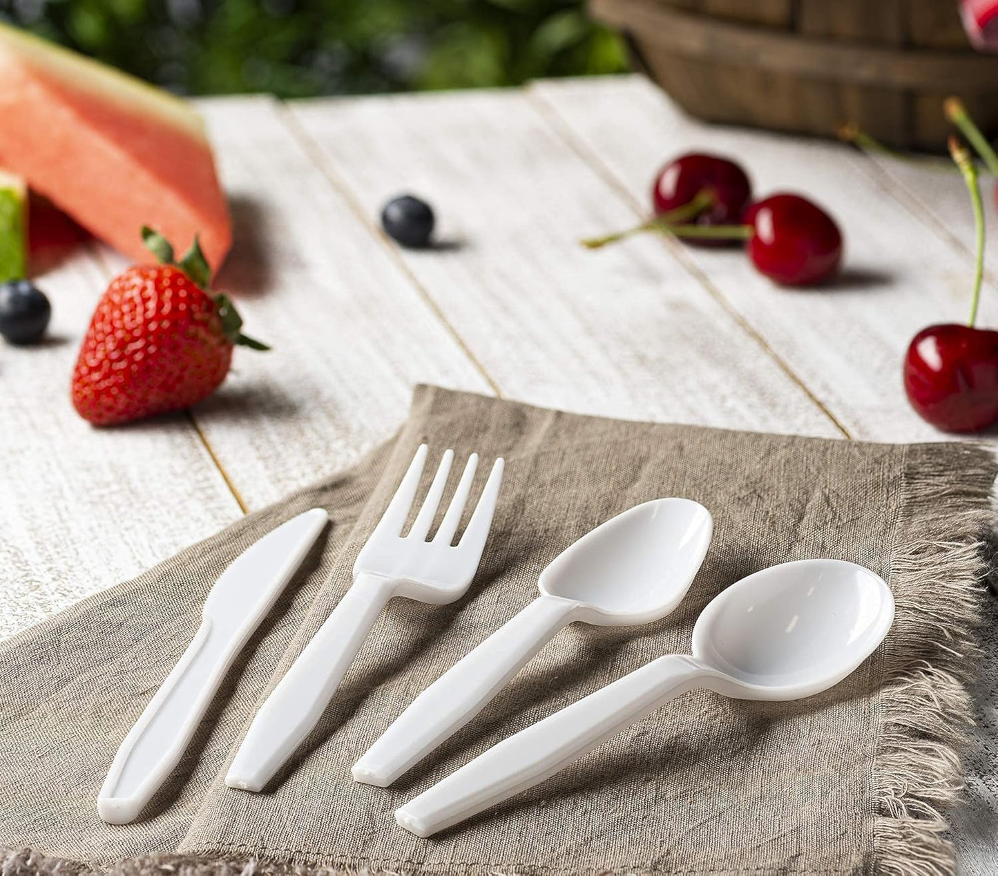 180 Combo Box ZEML White Medium-Weight Disposable Plastic Silverware Cutlery - Utensils