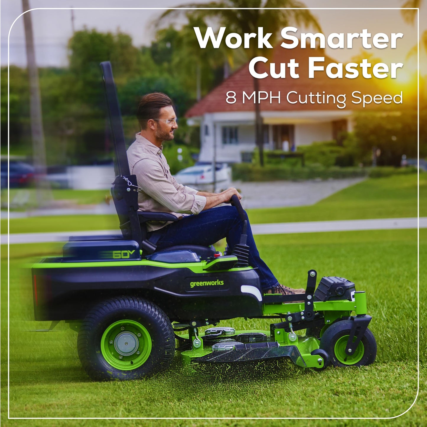 Greenworks 60V 21” Cordless (Push) Lawn Mower (LED Lights + Aluminum Handles), 5.0Ah Battery and Rapid Charger