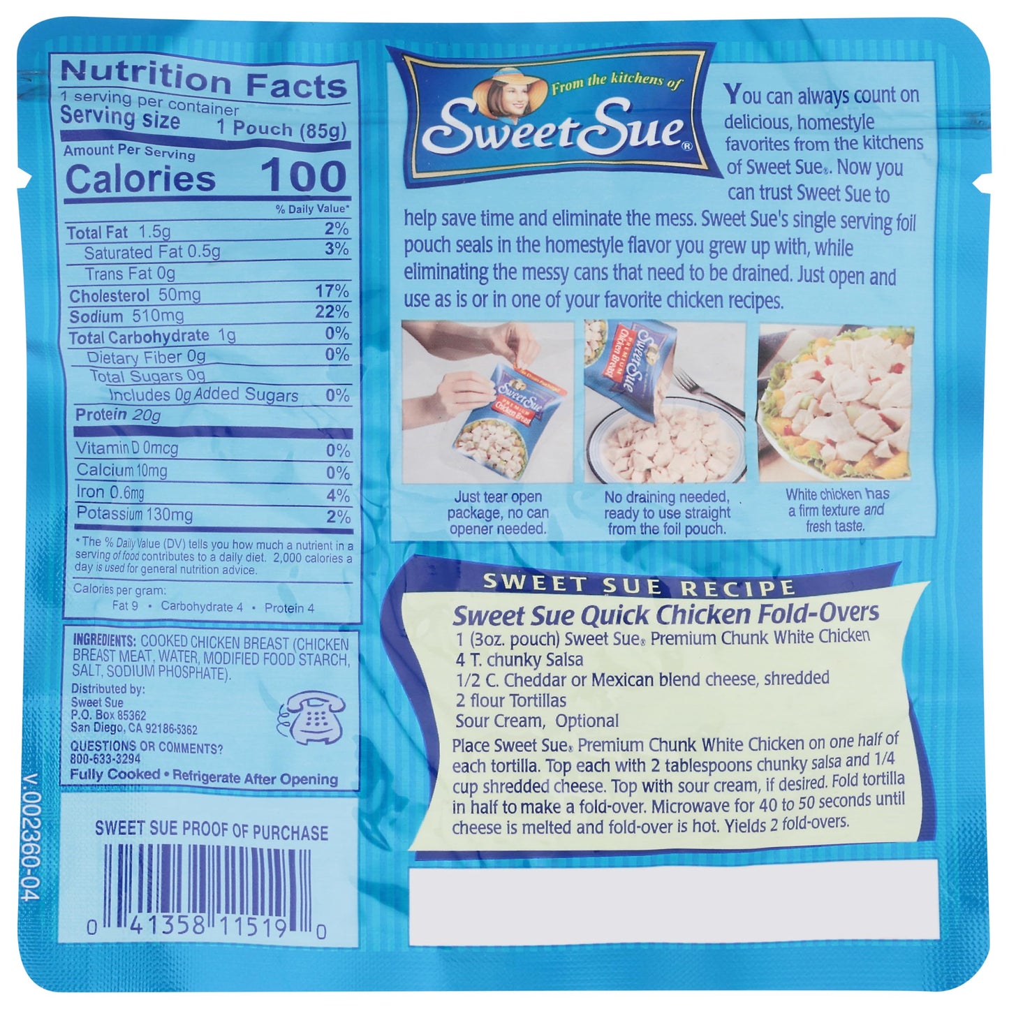 Sweet Sue Chunk White Chicken in Water, 5 oz Can (Pack of 24) - 11g Protein per Serving - Gluten Free, Keto Friendly - Great for Snack, Lunch or Dinner Recipes
