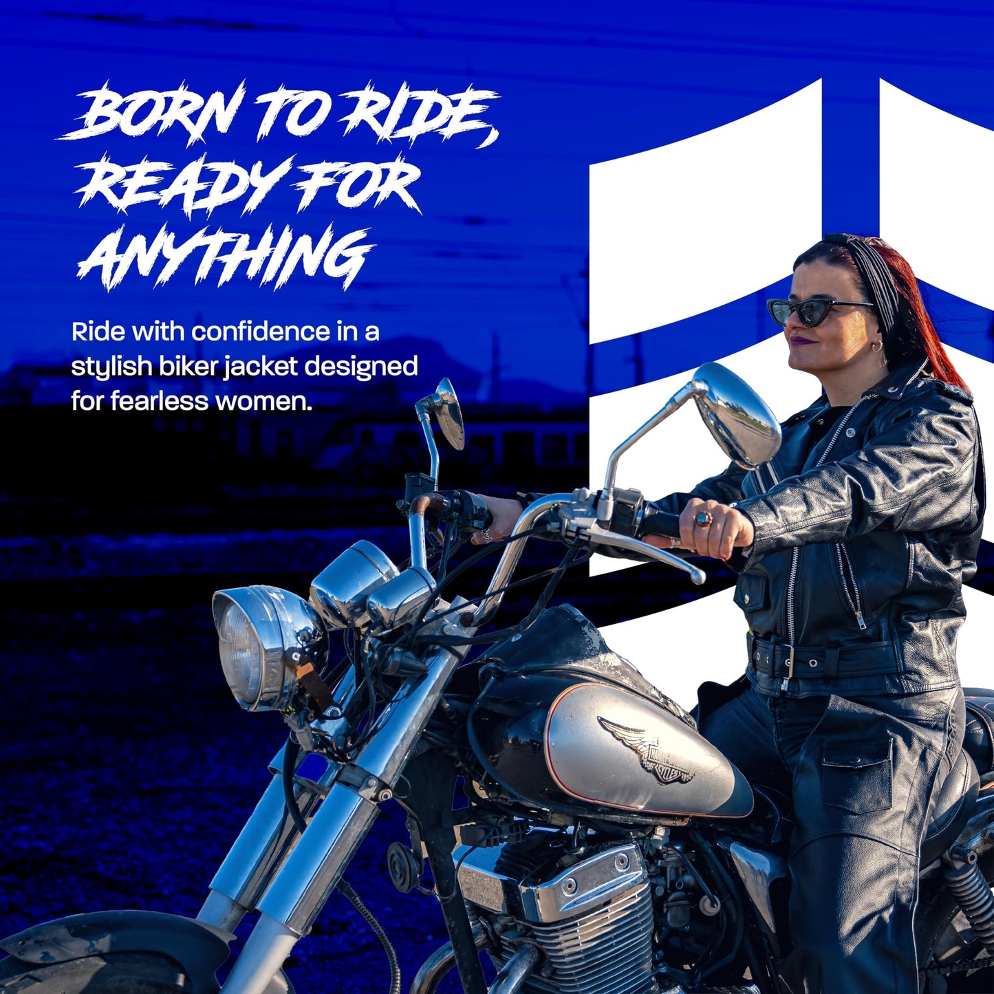 HWK Brando Leather Motorcycle Jacket for Women, Genuine Leather Jacket for Weather & Water Resistant Motorbike Riding