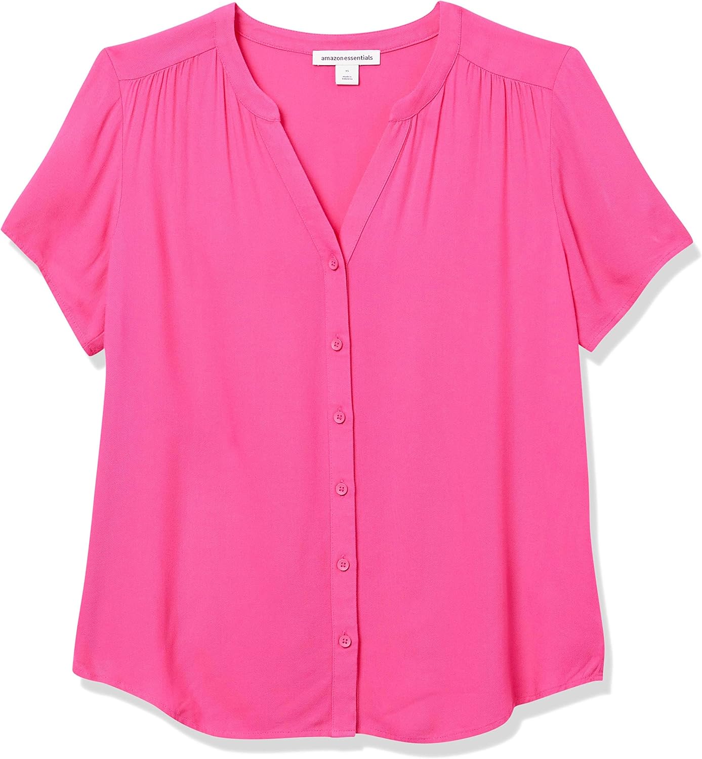 Amazon Essentials Women's Relaxed-Fit V Neck Short-Sleeve Woven Blouse, Business Casual