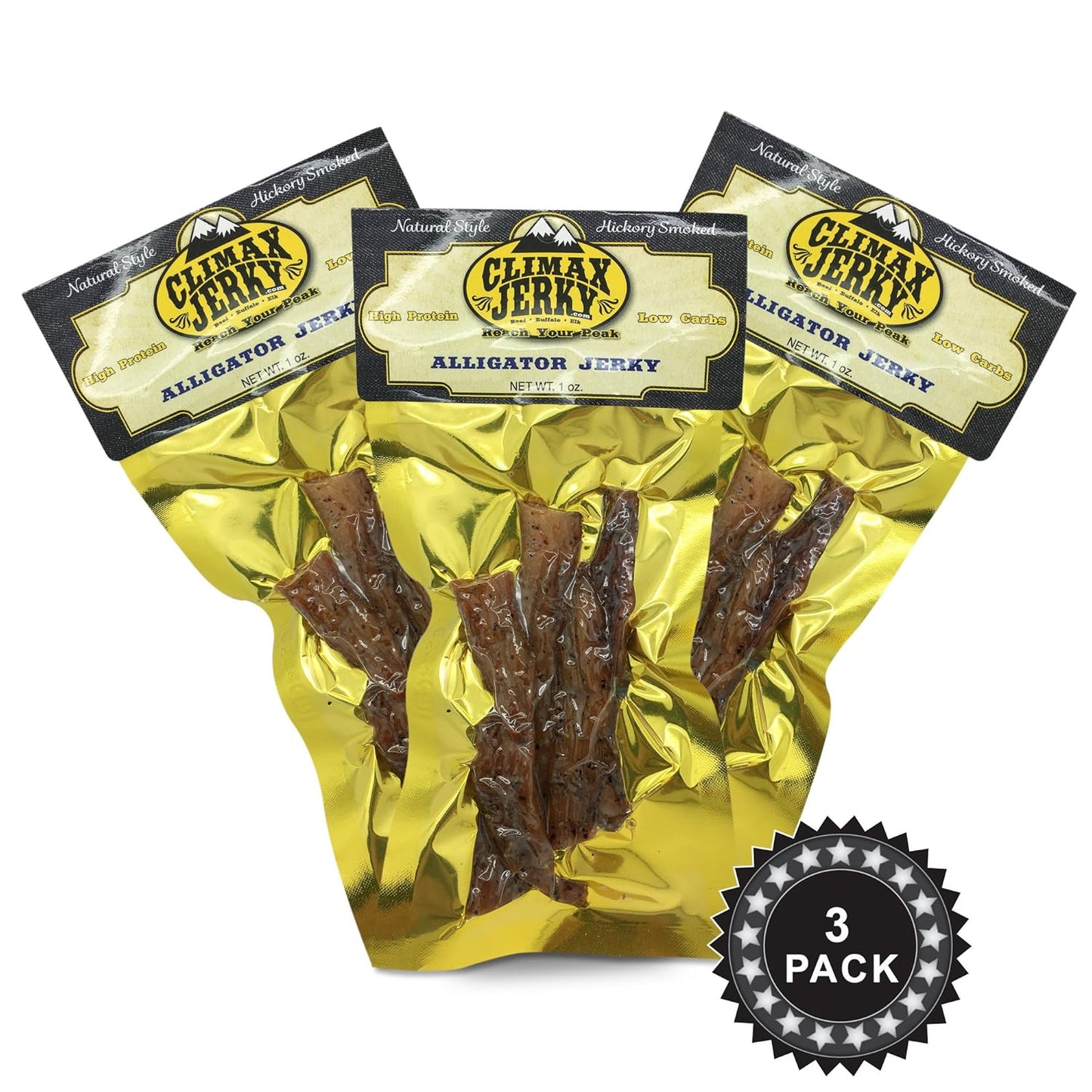 Premium Natural Style 1 OZ. Smoked Original Alligator Jerky – 100% Made From Solid Strips of Gator - No Preservatives - High Protein - Low Carbs (Alligator Smoked 3 Pack)