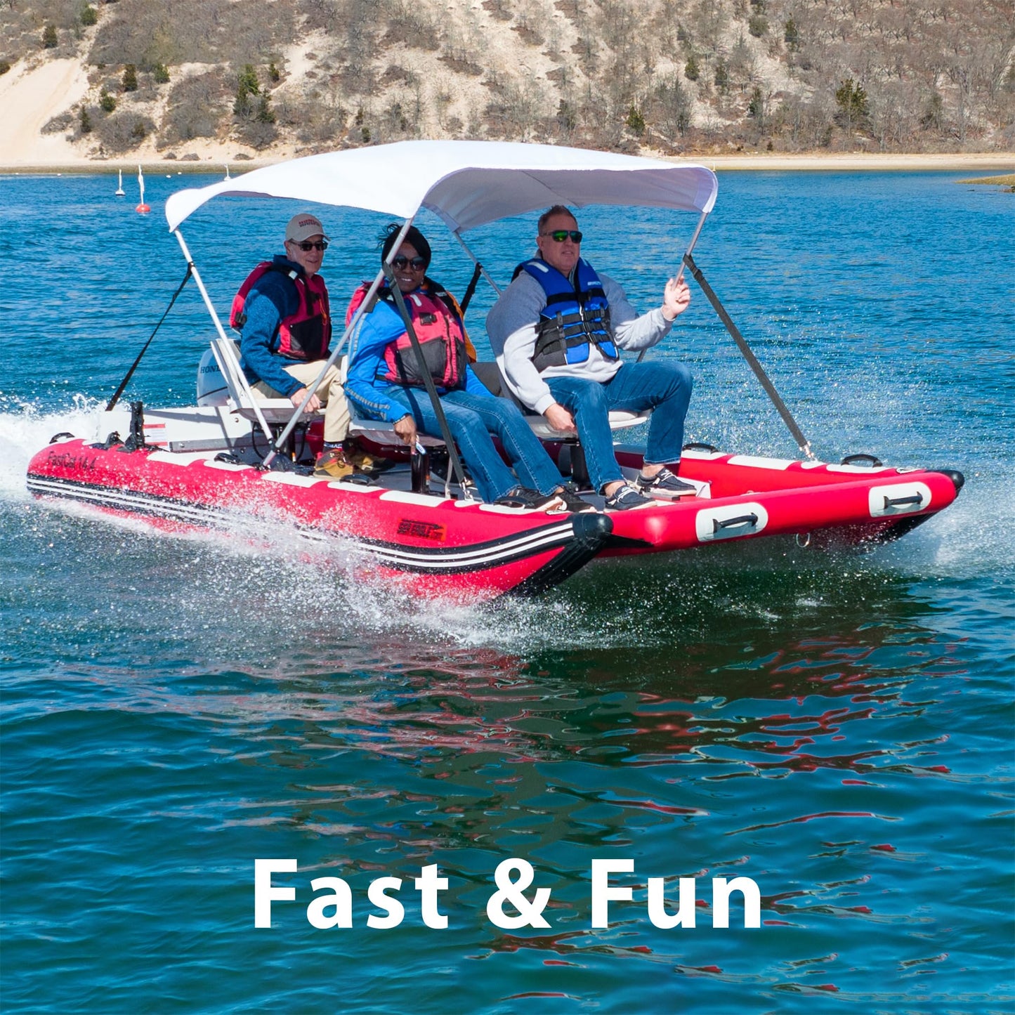 Sea Eagle FastCat Catamaran 2-4 Person Inflatable Boat-Rigid, High-Pressure, All-Drop Stitch, Easy Setup, Self-Bailing (FastCat14 Swivel Seat Canopy Package)