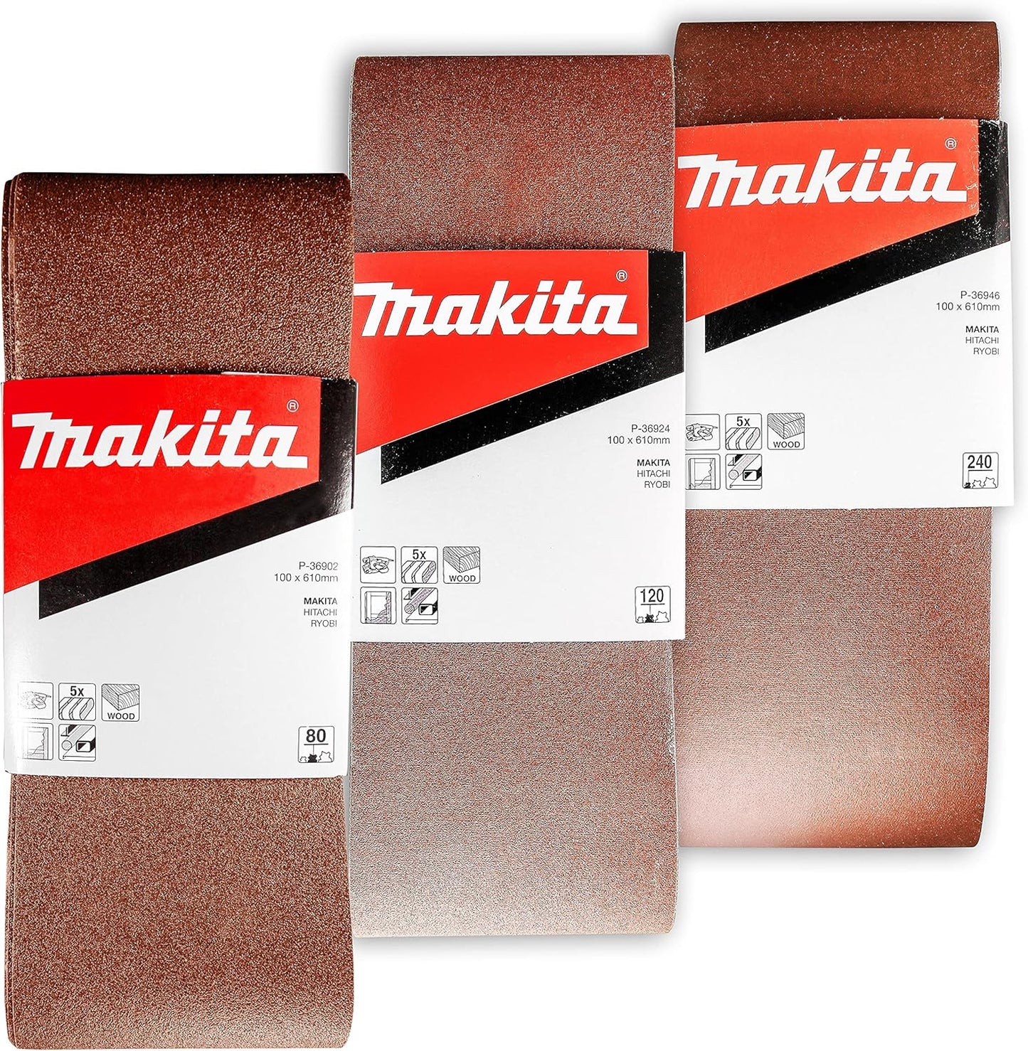 Makita 15 Piece - 4" Multi-Grit Sanding Belt Set For 4" Belt Sanders – Complete Sanding Set For Wood & Metal - 80-240 Grits