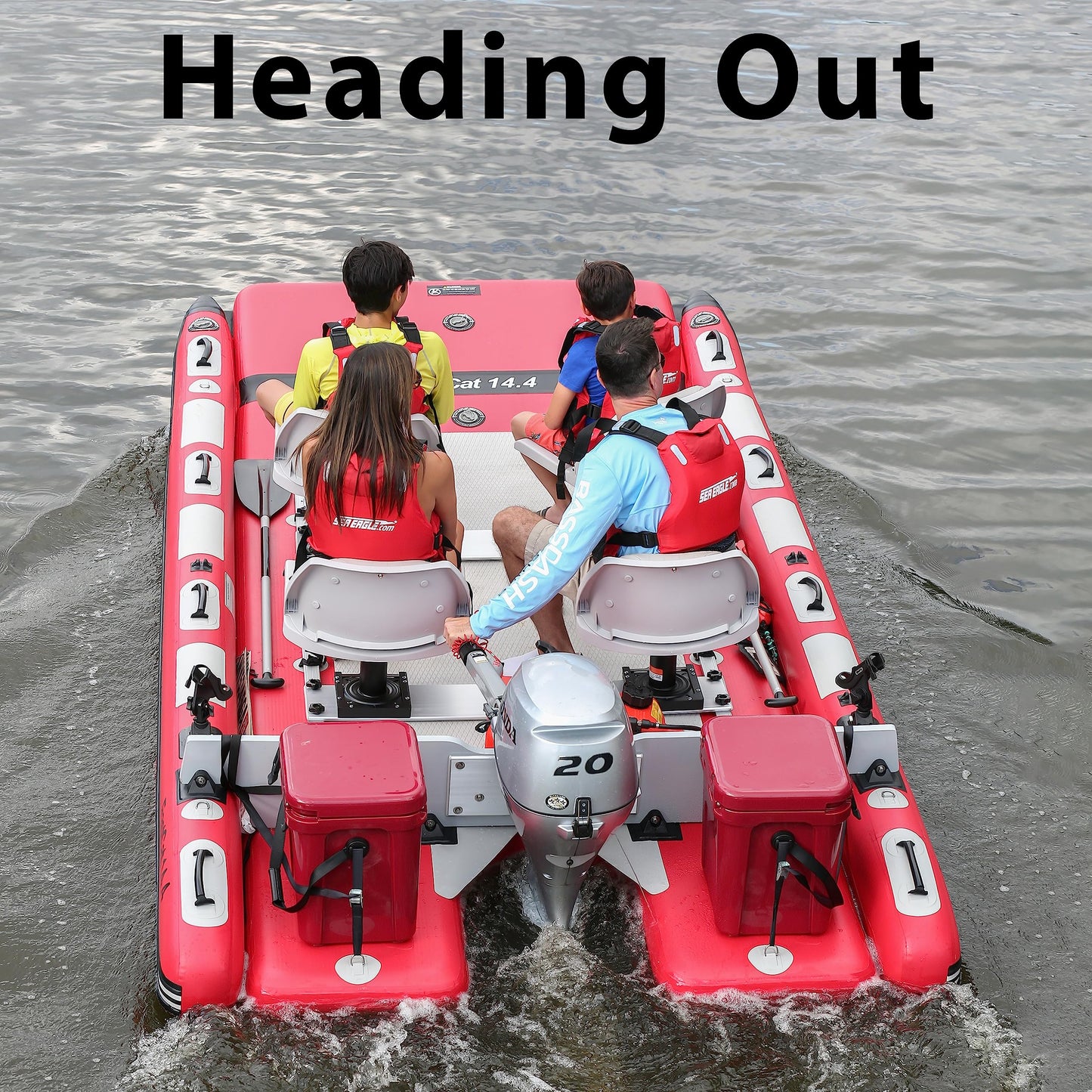 Sea Eagle FastCat Catamaran 2-4 Person Inflatable Boat-Rigid, High-Pressure, All-Drop Stitch, Easy Setup, Self-Bailing (FastCat14 Swivel Seat Canopy Package)