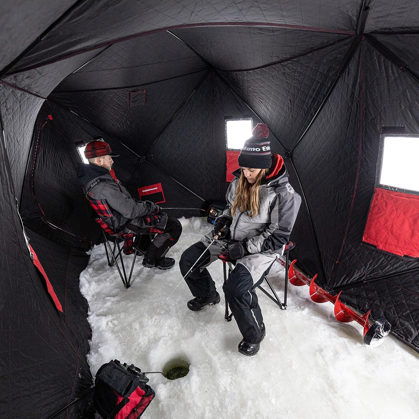 Eskimo 36150 QuickFish™ 6I Insulated Pop-Up Hub-Style Ice Fishing Shelter, 68 Square Feet of Fishable Area, 6 Person Shelter, Red/Black
