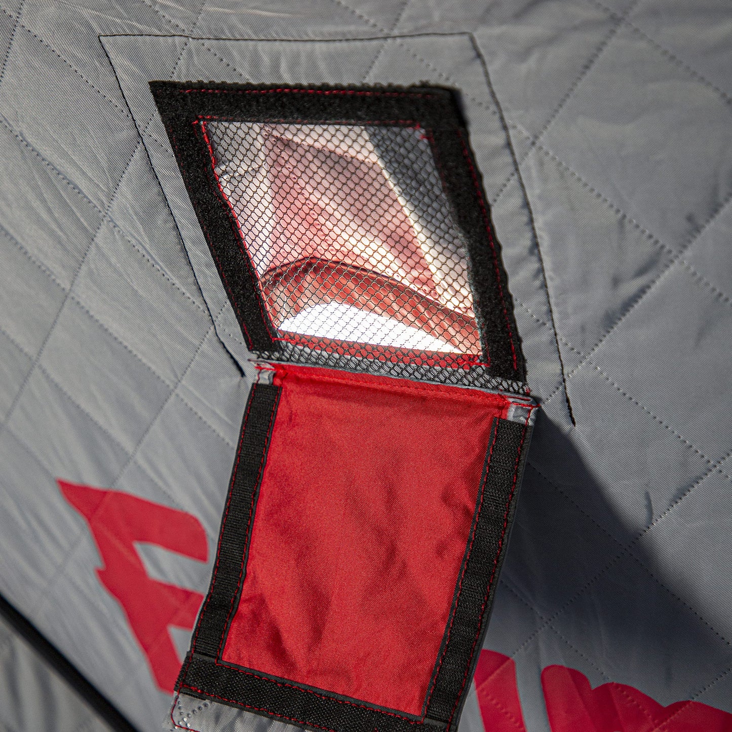 Eskimo Outbreak Portable Pop-Up Ice Fishing Shelter, Stormshield Insulated Fabric, No Trip Door, Durable Hub Design, Deluxe Tie Downs, Red/Black