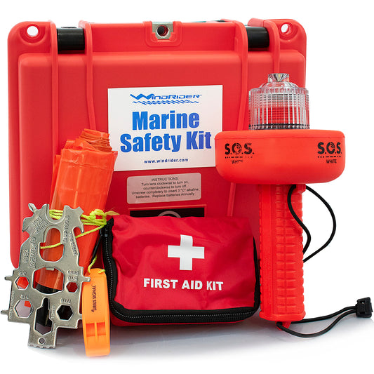 USCG Approved Boat Safety Kit - Electronic Flare - First Aid Kit - Whistle - Multi Tool - Waterproof Case Coast Guard Boating Marine Flares Emergency Distress Signals