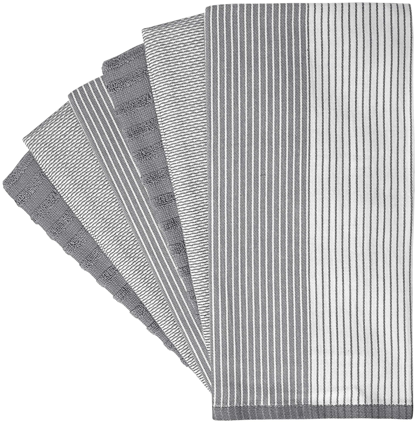 Premium Kitchen Towels (20”x 28”, 6 Pack) | Large Cotton Dish Towels | Flat & Terry Highly Absorbent Kitchen Linen Set with Hanging Loop | Gray