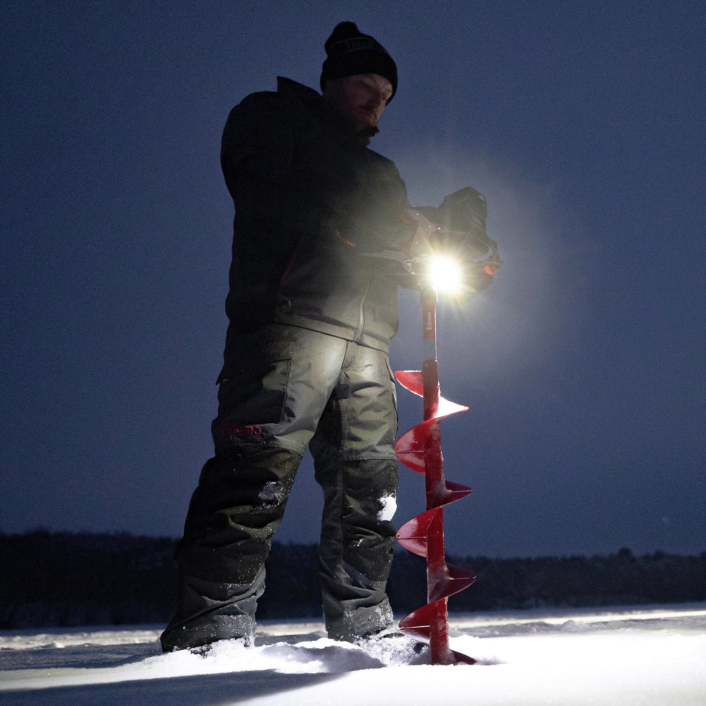 Eskimo E40 Electric Ice Fishing Auger, Full Power 40v Lithium-ion Battery, Lightweight Powerhead, Turbo Cutting System, Multi-Edge Blades, Red