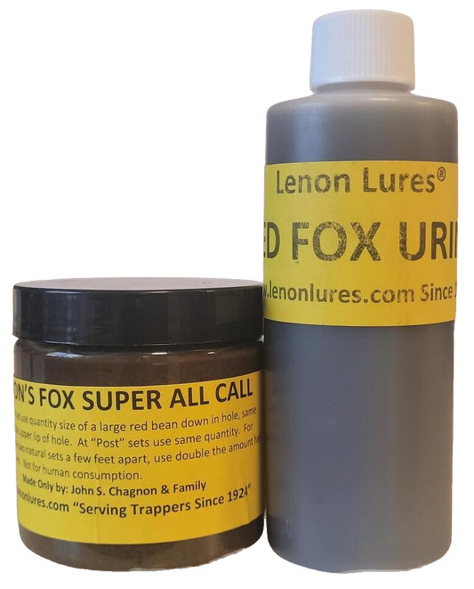 Lenon Lures Fox Trappers Special 4 oz Fox Super All Call Lure & 4 oz Red Fox Urine