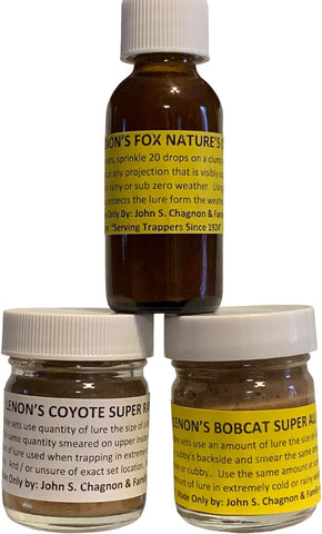 Trappers Favorite 3 Lenon Lures Fox, Coyote & Bobcat Lures Powerful Stuff 1 oz Jars