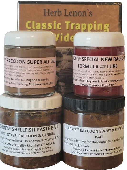 Lenon Raccoon Kit - Lure, Bait and Herb Lenon Classic Trapping Instructional Dvd